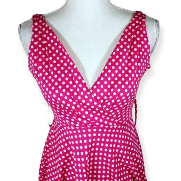 GRACE KARIN PINK & WHITE POLKA-DOT V-NECK SKATER DRESS SZ.XS EUC. - Picture 2 of 7